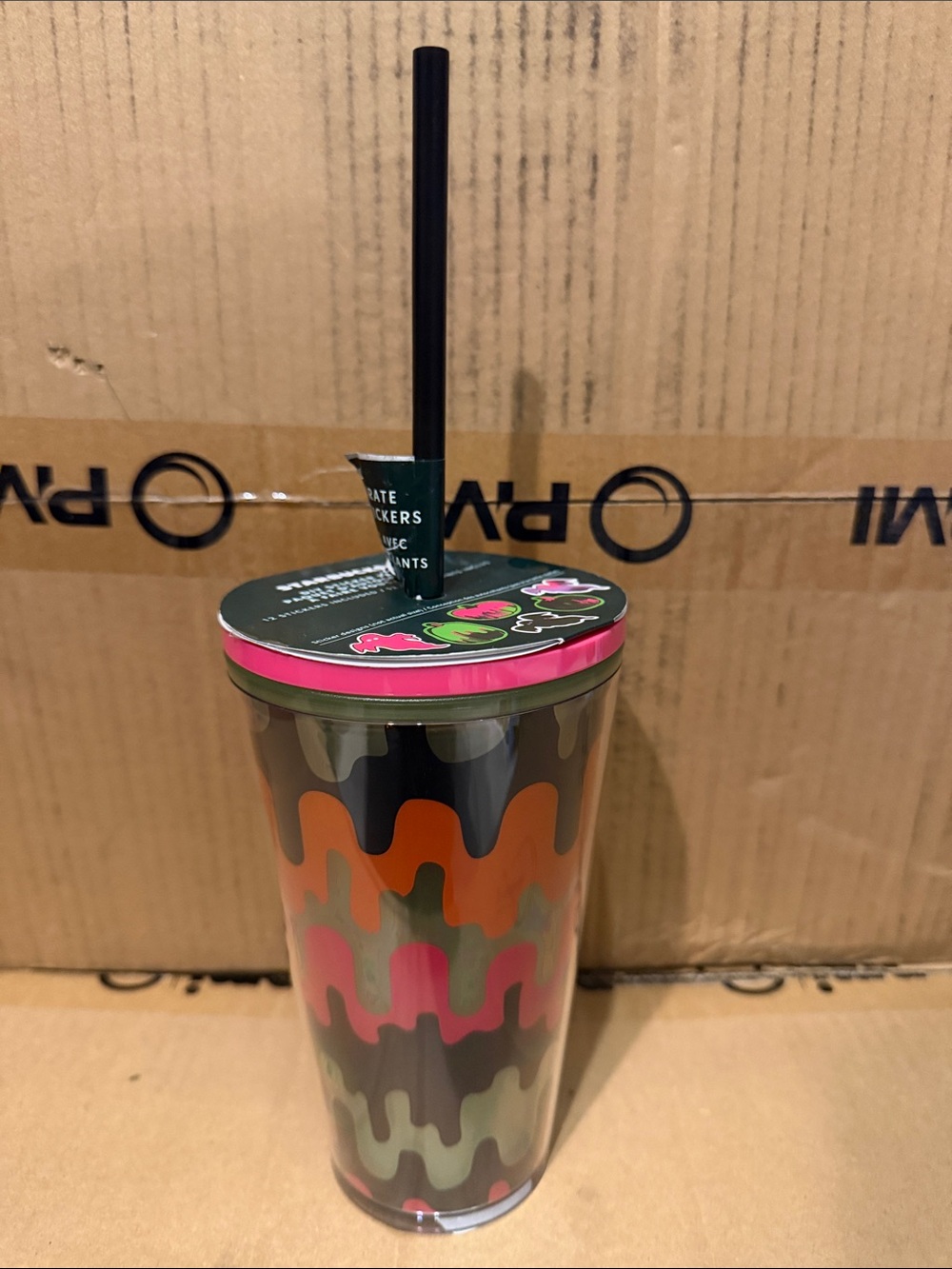 Starbucks Camouflage Wave Tumbler Cup with Pink/Green/Orange Accents